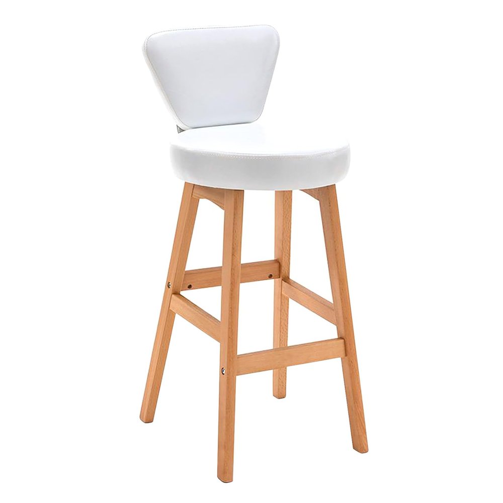 KAMPCO Faux Leather Bar Stool with Back and Solid Wood Legs, Kitchen Breakfast Counter Chair
