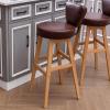 KAMPCO Faux Leather Bar Stool with Back and Solid Wood Legs, Kitchen Breakfast Counter Chair view 2