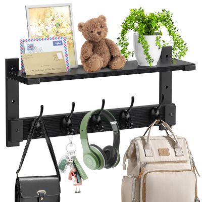 Oraich Wall Hooks with Shelf, Coat Rack Wall Mount, Entryway Hanging Shelf for Clothes Backpack Key Purse, Shelf with Hooks Hanging in Living Room, Bathroom, Bedroom, Kitchen