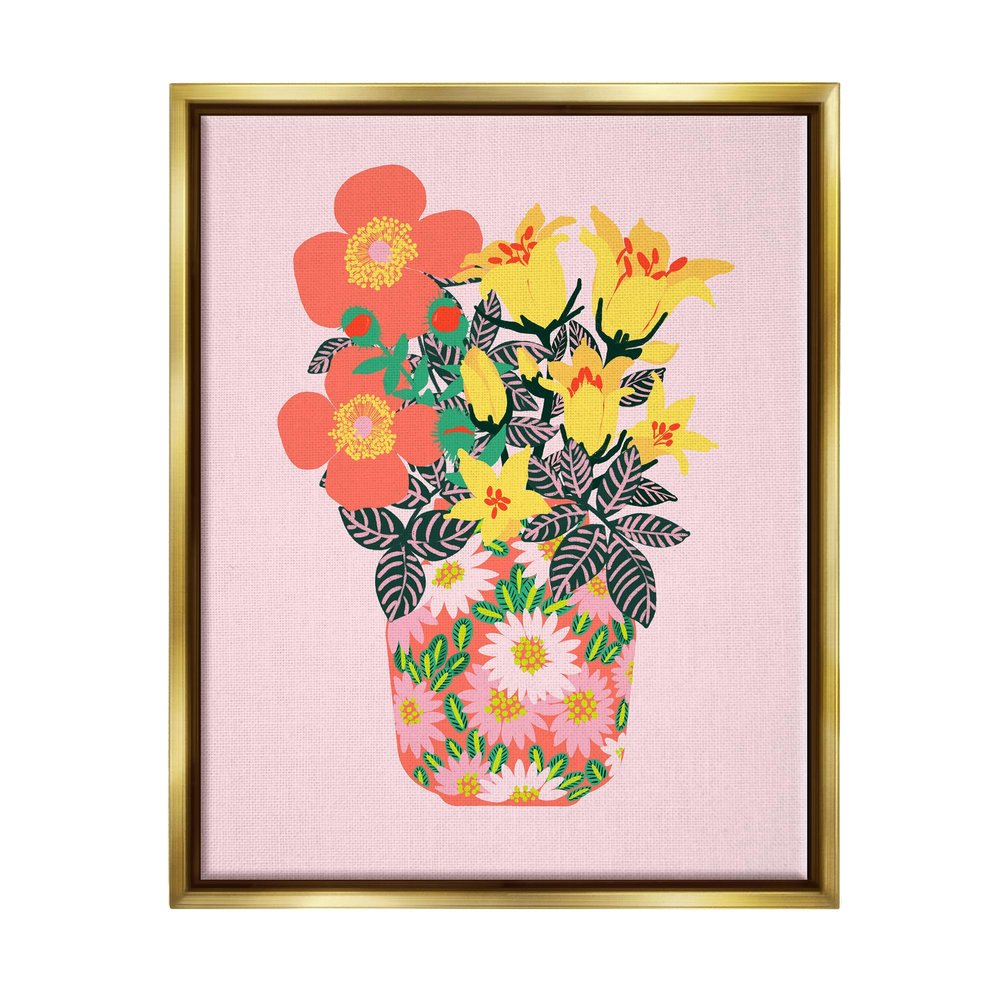 Stupell Industries Pink Modern Bouquet Framed Floater Canvas Wall Art by Pragya Kothari