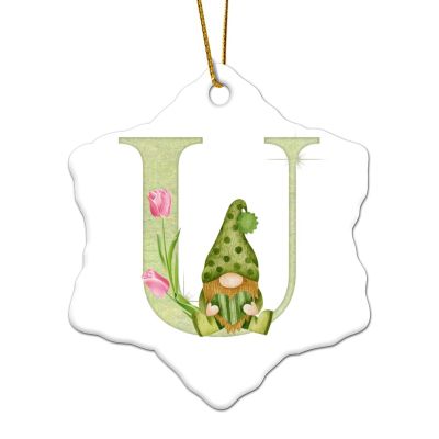 Guangpat Monogram Initial Letter U Christmas Tree Decorations Spring Tulips Gnomes Alphabet Personalized Christmas Ornaments 2023 Christmas Decor Gifts for Wedding Anniversary Holiday