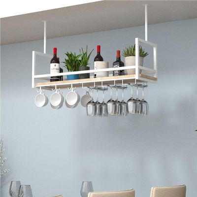 Ceiling Storage Shelves - Hanging Wine Rack, Ceiling Hanging Floating Shelf, Retro Iron Solid Wood Plant Stand, 1-tier Inverted Wine Glass Holder, Bar Restaurant Display Stand ( Size : 80*30*60cm )