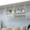 Ceiling Storage Shelves - Hanging Wine Rack, Ceiling Hanging Floating Shelf, Retro Iron Solid Wood Plant Stand, 1-tier Inverted Wine Glass Holder, Bar Restaurant Display Stand ( Size : 80*30*60cm ) view 3