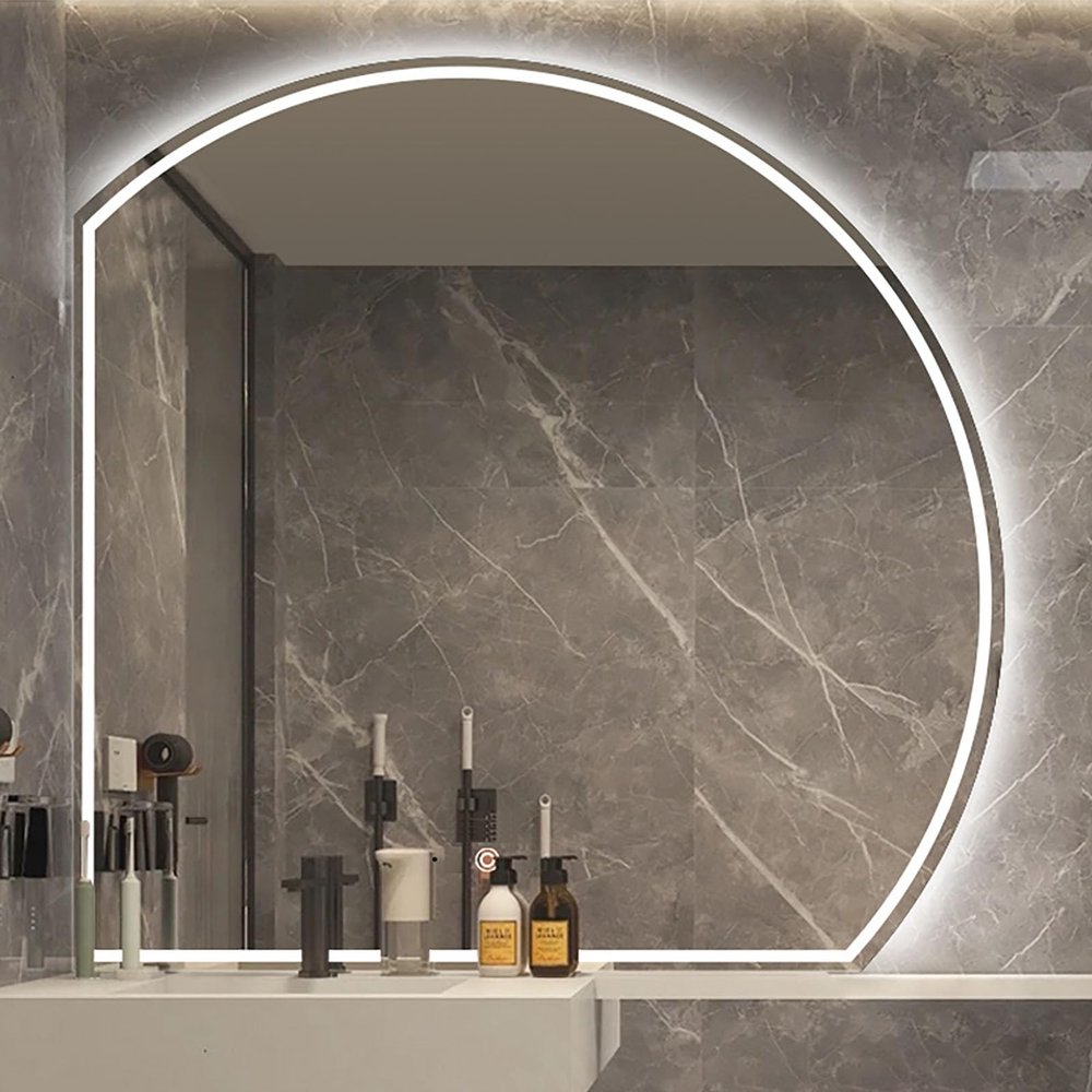 500X500 mm Illuminated Backlit LED Bathroom Mirror, Wall Mounted Multifunction Bathroom Vanity Mirror with Lights and Demister Pad, Energy-Saving Illuminated Smart Mirror 70cm/27.5in Lowerleftcut
