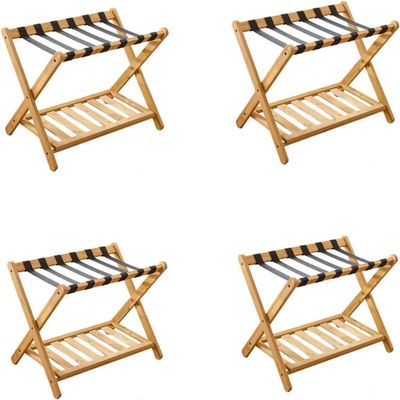 Bamboo Luggage Rack Suitcase Stand - Folding 2 Tier Home Suitcase Stand With Shoe Shelf, Portable Backpack Luggage Holder Storage Organizer Unit, for Bedroom, Guest Room and Hotel ( Size : 4pcs )