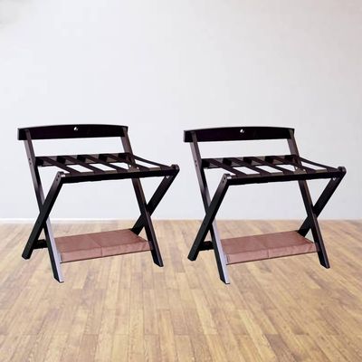 2 Pack Hotel Suitcase Stand - Foldable Suitcase Holder Stand, Solid Wooden Luggage Rack with Backrest, for Hotel, Bedroom, Guest Room, Closet, Household Hanger Furniture Landing Shelf (Color : Black
