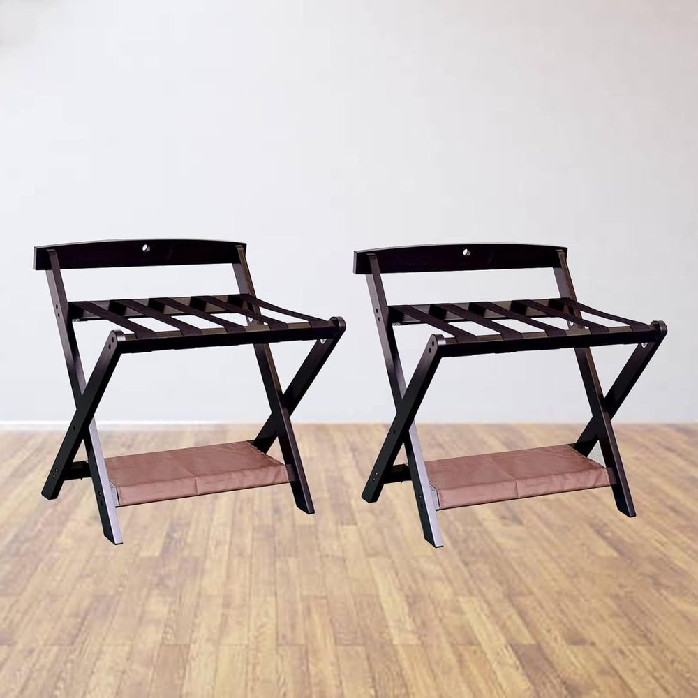 2 Pack Hotel Suitcase Stand - Foldable Suitcase Holder Stand, Solid Wooden Luggage Rack with Backrest, for Hotel, Bedroom, Guest Room, Closet, Household Hanger Furniture Landing Shelf (Color : Black