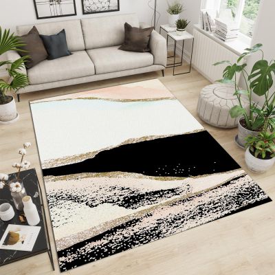 Abstract Black and White Marble Carpet, Gilded Golden Lines Modern and Simple Living Room Rugs, Washable Rug Easy to Clean Fine Fluff Short Velvet Apply to Hotels Entrance Door,46ft/120 * 180cm