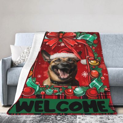 Belgian Malinois Dog Christmas Xmas Holiday Welcome Winter Throw Blanket 50X40in Warm Super Soft Flannel Blankets for Bed Sofa Great Gift8