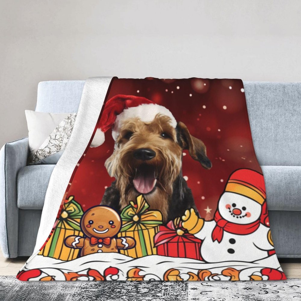 Airedale Christmas Throw Blanket 50X40in Warm Super Soft Flannel Blankets for Bed Sofa Great Gift8