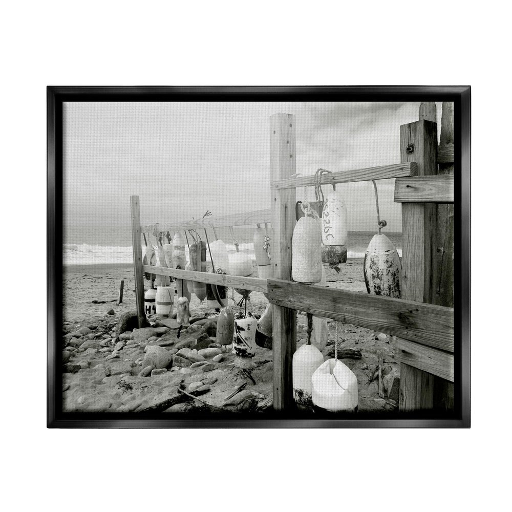 Stupell Industries Nautical Buoys Landscape Framed Floater Canvas Wall Art by Graffi*Tee Studios