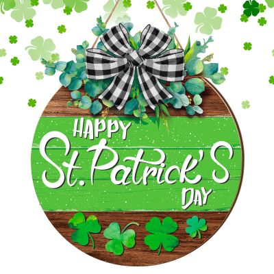 Boao St. Patrick's Day Shamrock Door Wreath Wooden Hanging Decor Farmhouse Rustic Door Decoration St. Patrick's Day Wreath Sign with Bow Ornament for Irish Home Indoor Holiday Outdoor Farmhouse Window