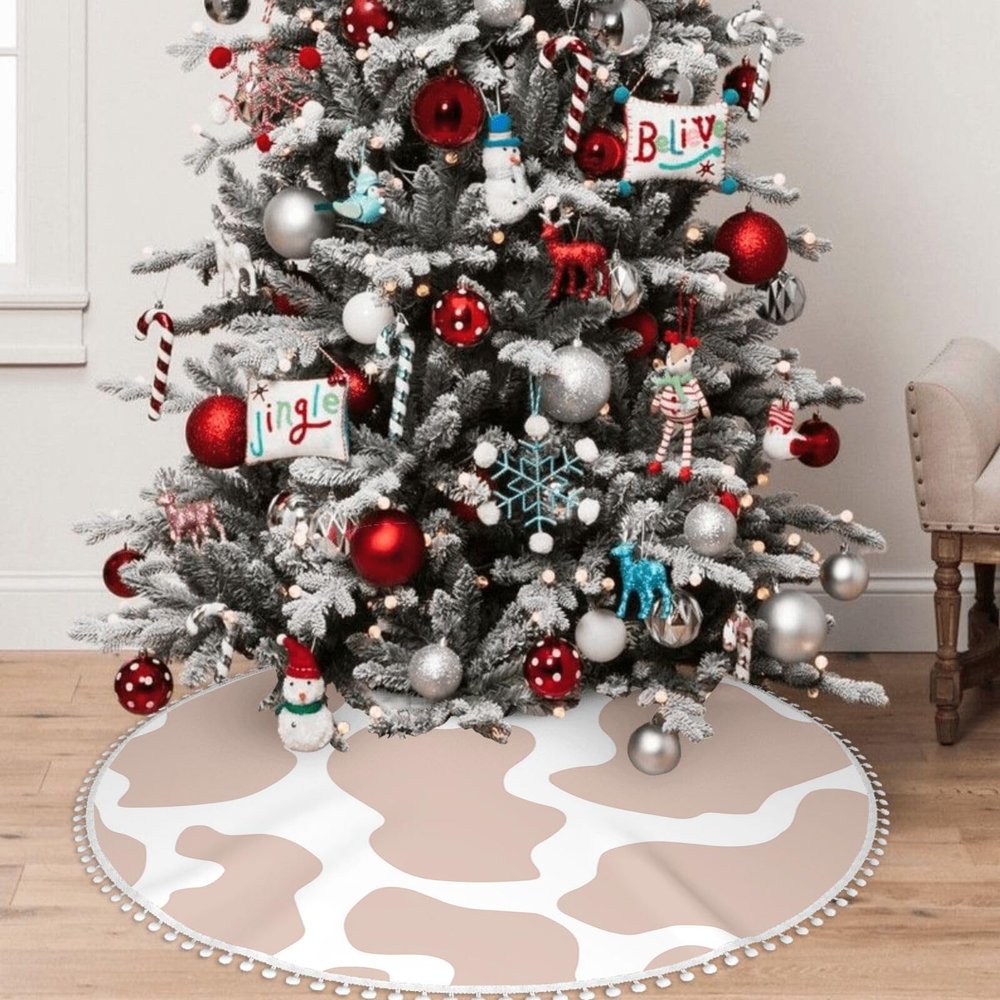 OOZ Cute Cow Print Brown Pattern 30 inch Christmas Tree Skirt Christmas Tree Skirt for Christmas Tree for Holiday and PartyBrown and White