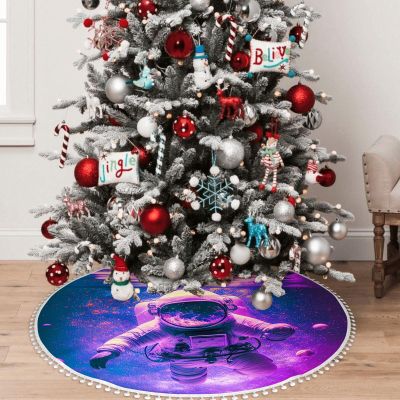 OOZ Space Astronaut in Water Pattern Christmas Tree Skirt, 48 inches Christmas Tree Decoration for Xmas Indoor Home Holiday,Multicolor