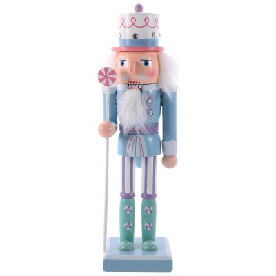 Cabilock Christmas Wooden Nutcracker Soldier Figures Decorative Wood Nutcracker Soldier in Blue Uniform Hold Scepter Decoration for Table Desktop Fireplace Decoration
