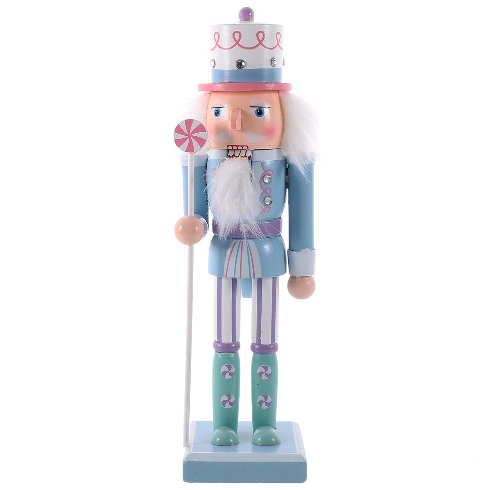 Cabilock Christmas Wooden Nutcracker Soldier Figures Decorative Wood Nutcracker Soldier in Blue Uniform Hold Scepter Decoration for Table Desktop Fireplace Decoration