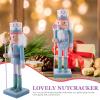 Cabilock Christmas Wooden Nutcracker Soldier Figures Decorative Wood Nutcracker Soldier in Blue Uniform Hold Scepter Decoration for Table Desktop Fireplace Decoration view 2
