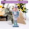 Cabilock Christmas Wooden Nutcracker Soldier Figures Decorative Wood Nutcracker Soldier in Blue Uniform Hold Scepter Decoration for Table Desktop Fireplace Decoration view 3