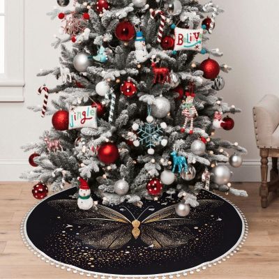 OOZ Golden Butterfly on Black Background Pattern 30 inch Christmas Tree Ornaments Tree Decoration for Christmas Home DecorationsGolden