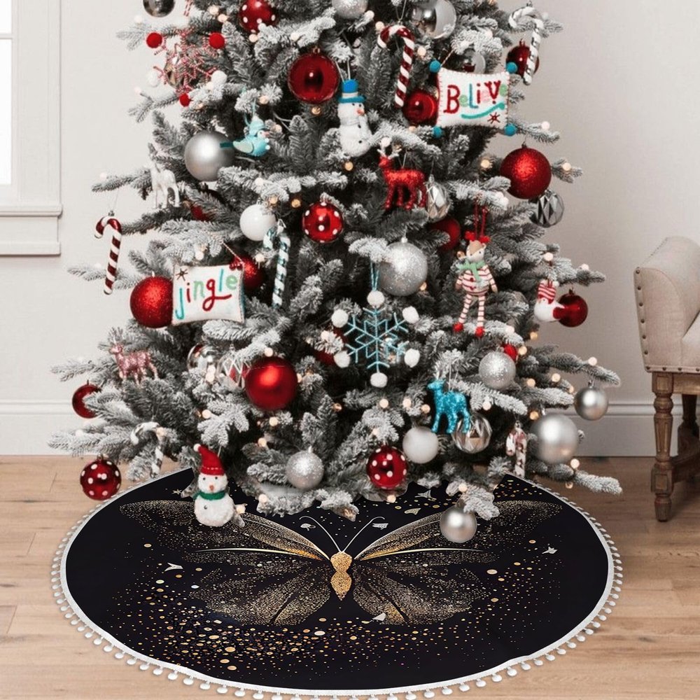 OOZ Golden Butterfly on Black Background Pattern 30 inch Christmas Tree Ornaments Tree Decoration for Christmas Home DecorationsGolden