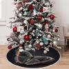 OOZ Golden Butterfly Pattern Christmas Tree Skirt, 36 inches Christmas Tree Decoration for Xmas Indoor Home Holiday,Black view 1