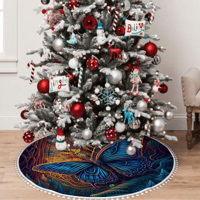 OOZ Colorful Butterflies in The Forest Pattern 36 inch Christmas Tree Skirt Christmas Tree Skirt for Christmas Tree for Holiday and PartyMulticolor