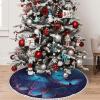 OOZ Blue Butterfly and Stars Art Pattern 30 Inch Christmas Tree Skirt,Christmas Tree Decoration Xmas Tree Mat for Holiday Party Indoor Decorations,Blue view 1