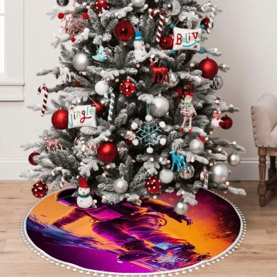 OOZ Astronaut Skateboarding Pattern 48 Inch Christmas Tree Skirt,Christmas Tree Decoration Xmas Tree Mat for Holiday Party Indoor Decorations,Red and Black