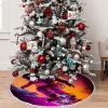 OOZ Astronaut Skateboarding Pattern 48 Inch Christmas Tree Skirt,Christmas Tree Decoration Xmas Tree Mat for Holiday Party Indoor Decorations,Red and Black view 1