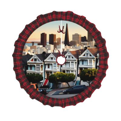 san Francisco Print Plaid Christmas Tree Skirt,Farmhouse Tree Skirt,for Holiday Party Christmas Tree Decor