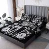 Skeleton and Floral Sheets California King Size - Black and White Bed Sheets, Soft Microfiber & Deep Pocket & Wrinkle Free Bedding Sheets & Pillowcases, 1 Fitted Sheet, 1 Flat Sheet, 2 Pillow Cases view 1