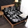 Skeleton and Floral Sheets California King Size - Black and White Bed Sheets, Soft Microfiber & Deep Pocket & Wrinkle Free Bedding Sheets & Pillowcases, 1 Fitted Sheet, 1 Flat Sheet, 2 Pillow Cases view 2