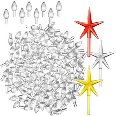 Casafield Ceramic Christmas Tree Replacement Lights - 108 Crystal Clear Bulbs and 3 Star Toppers