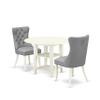 East West Furniture SUDA3-LWH-27 3 Piece Dining Table Set Includes a Round Kitchen Table with Dropleaf & Shelves and 2 Polyester Fabric Upholstered Chairs, 42x42 Inch, Linen White view 1