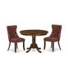 East West Furniture HLDA3-MAH-26 3 Piece Dinette Set Includes a Round Dining Table with Pedestal and 2 Polyester Fabric Upholstered Parson Chairs, 42x42 Inch, Mahogany view 1