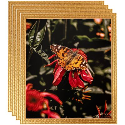 ArtToFrames 22x28 Inch Gold Picture Frame, 4 - Pack, This 0.75 inch Custom Wood Poster Frame is Bright Gold, Comes with Economy Acrylic (Frame_Pack_4_D11109-22x28)