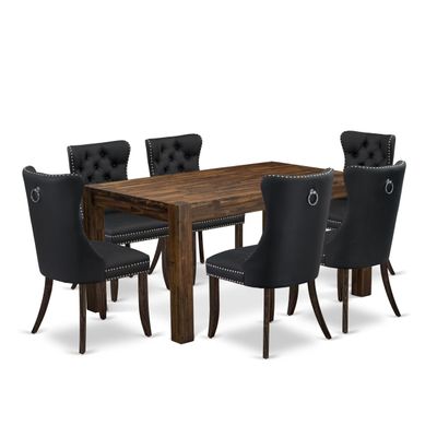 East West Furniture CNDA7-07-T12 7 Piece Dining Table Set Contains a Rectangle Rustic Wood Kitchen Table and 6 Polyester Fabric Upholstered Chairs, 36x60 Inch, Distressed Jacobean