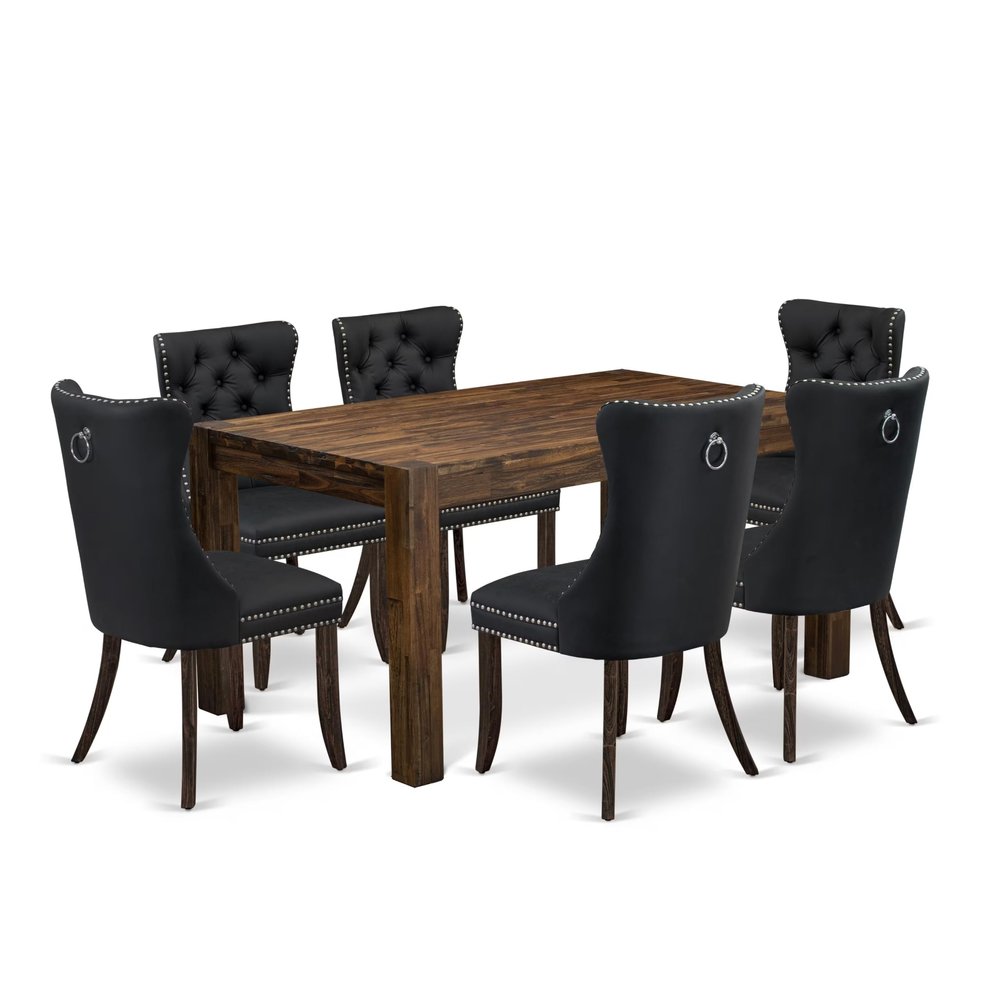 East West Furniture CNDA7-07-T12 7 Piece Dining Table Set Contains a Rectangle Rustic Wood Kitchen Table and 6 Polyester Fabric Upholstered Chairs, 36x60 Inch, Distressed Jacobean