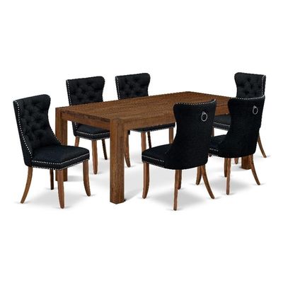 East West Furniture LMDA7-0N-T24 7 Piece Dining Room Set Consists of a Rectangle Rustic Wood Kitchen Table and 6 Polyester Padded Chairs, 40x72 Inch, Sandblasting Antique Walnut