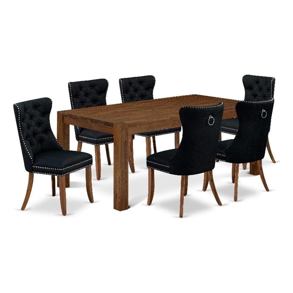 East West Furniture LMDA7-0N-T24 7 Piece Dining Room Set Consists of a Rectangle Rustic Wood Kitchen Table and 6 Polyester Padded Chairs, 40x72 Inch, Sandblasting Antique Walnut