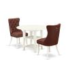 East West Furniture SUDA3-LWH-26 3 Piece Kitchen Dining Set Consists of a Round Dining Table with Dropleaf & Shelves and 2 Polyester Fabric Upholstered Parson Chairs, 42x42 Inch, Linen White view 1