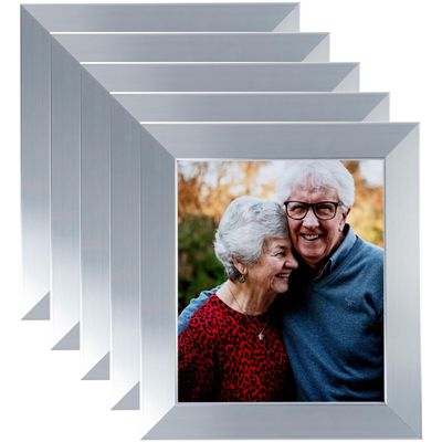 ArtToFrames 14x14 Inch Silver Picture Frame, 5 - Pack, This 2.00 inch Custom Wood Poster Frame is Light Silver, Comes with Regular Glass (Frame_Pack_5_C-BW74-410-14x14)