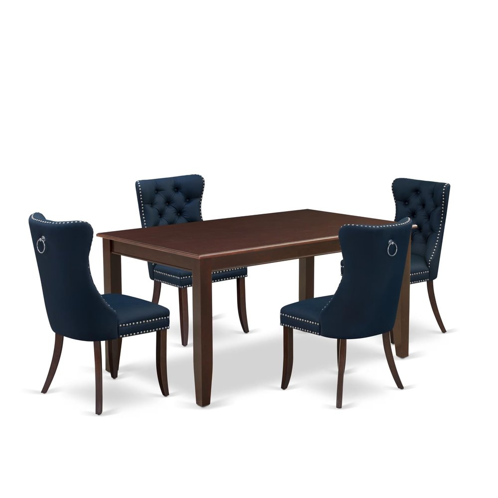 East West Furniture DUDA5-MAH-29 5 Piece Dining Table Set Consists of a Rectangle Kitchen Table and 4 Polyester Fabric Padded Parson Chairs, 36x60 Inch, Mahogany