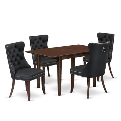 East West Furniture NFDA5-MAH-12 5 Piece Dining Set Includes a Rectangle Wooden Table with Butterfly Leaf and 4 Polyester Fabric Upholstered Chairs, 32x54 Inch, Mahogany