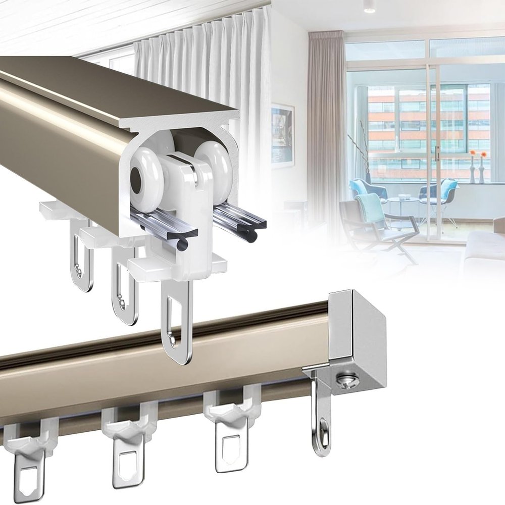 Aluminium Ceiling Mount Curtain Track System, Ceiling Mount for Curtain Rail, Room Divider-Ceiling Curtain Track Rail, Double Mute, Mount to Ceiling Or Wall, Suitable for Living Room, Shower Room (Co