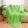 Bnuitland Light Green Flannel Throw with Storage Pouch,300GSM Super Soft Fleece Stripe Pattern Sofa Blanket for Babys and Kids, Lightweight Cozy Bed Throw for Home Decor All Season view 1