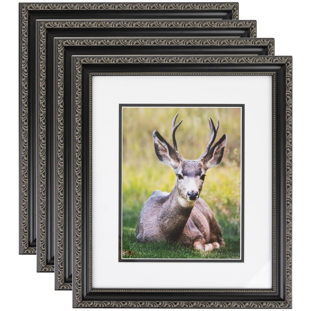 ArtToFrames 5x7 Inch Black Picture Frame, 4 - Pack, This 1.25 inch Custom Wood Poster Frame is Antique Black, Comes with Regular Glass (Frame_Pack_4_5106-5x7)