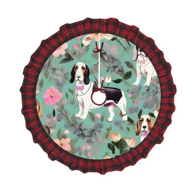 Christmas Tree Skirt for Xmas Holiday Party Decorations Classic Red Scottish Plaid 48",Sweet Basset Hound Florals