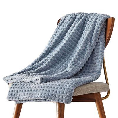 CAKERS Large Size Checkered Flannel Throw Blanket|Solid Color Super Soft Cozy All-Season Cover Blanket|Stylish Decor Nap Blanket for Sofa Bed,Light Blue,180x200cm(70.8x78.7in)