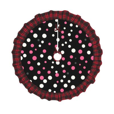 Christmas Tree Skirt for Xmas Holiday Party Decorations Classic Red Scottish Plaid 48",Black Polka Dots